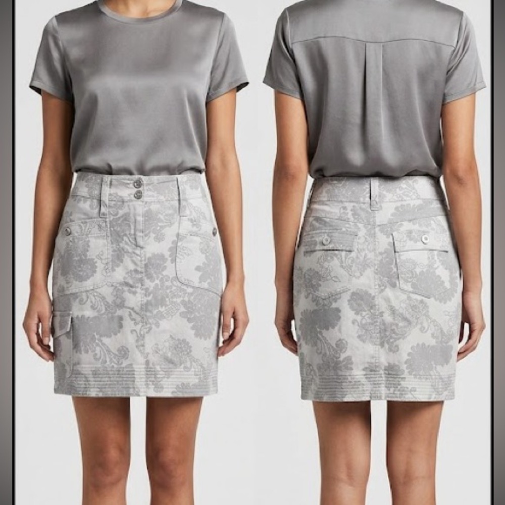 White House Black Market 100% silk Y2K Paisley Floral cargo Mini Skirt Pocket